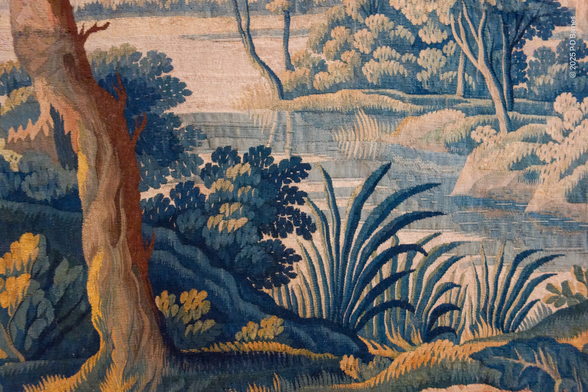 Detail of a tapestry in Malbork castle, Poland. Although it's quite stylised (reminiscent of Rousseau, although much earlier, of course) the level of detail in the tree trunk is beautiful.