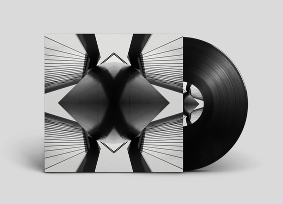 A mockup showing how a photo would look as a vinyl album cover.
