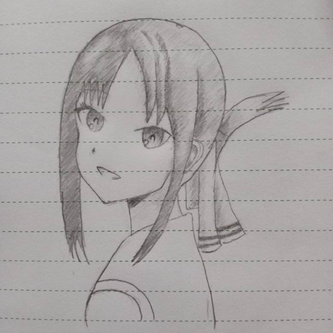A pencil sketch of Kaguya Sama.