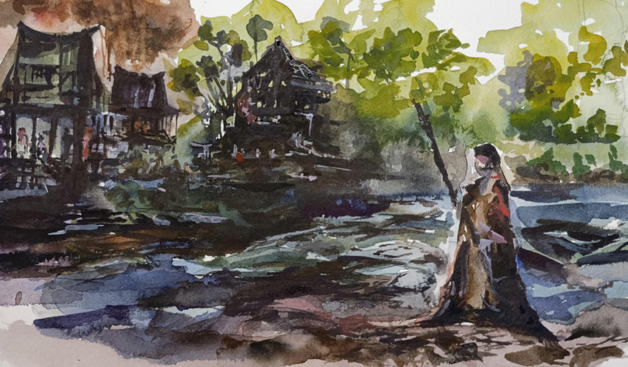 Walking 
Watercolor 
#art #mastoArt #watercolor #landscape #japan 
