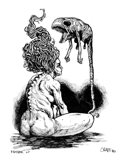 Perso apoil assis par terre devant une bestiole osseuse flottante