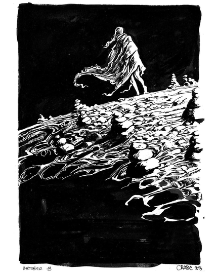 Perso drapé de haillons errant sur une terre aride et sombre