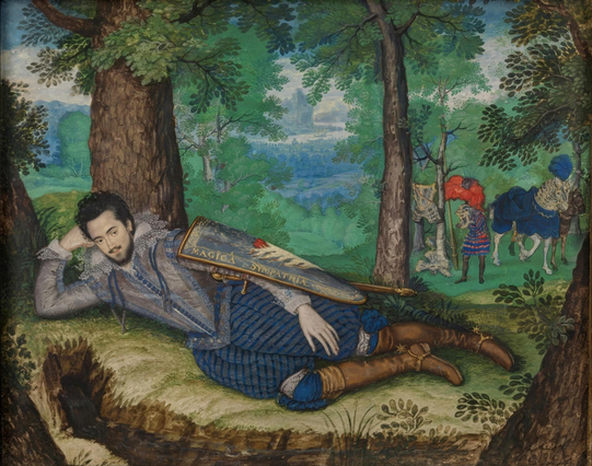 Sir Edward Herbert
Watercolour on vellum on panel, 18.1 x 22.9 cm, by Isaac Oliver, c. 1613–14
Powis Castle and Garden, Powys