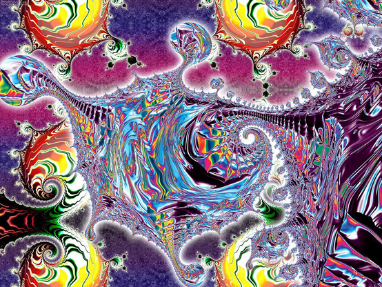 Festive glowing rainbow spiral blobs