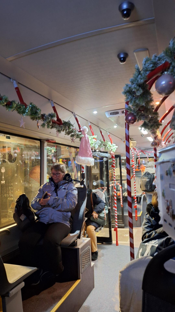 Ein weihnachtlich dekorierter Bus