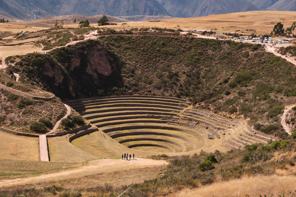 an aerial view of mountainous steps