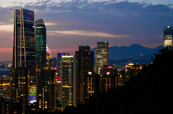 Taipei skyline at nightfall.
