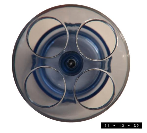 Top view of a toothbrush holder made out of light blue translucent plastic.  About 5" tall and 2.5" wide with 4 holes for brushes.  NOTE: As we go through life the best things we'll ever own come to us at various times.  The best shoes I ever had, for example, came to me when I was 13 - and are now long gone.  The best car I ever had was two cars ago.  It gives me great pleasure to know that this is the best toothbrush holder I've ever had and am ever likely to have - and I still have it!  It's neither a memory nor something to anticipate but fully present NOW.  That makes me smile whenever I think about it - so I think about it often.  If I could only figure out a way to retrieve the best haircut I ever had (March 24, 2007) my life would be almost perfect!    