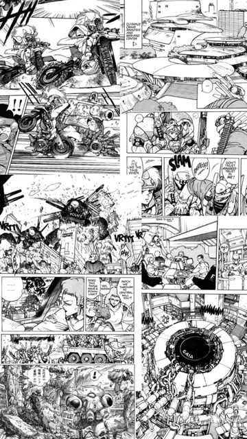 A collage of Manasune Shirow panels