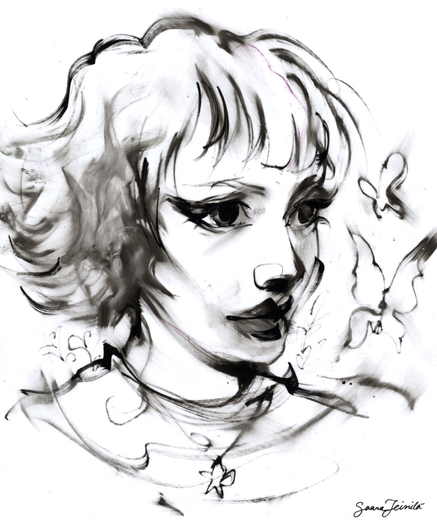experimental ink portrait of a woman with short hair