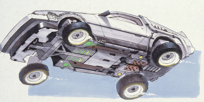 Image showing the concept art of the flying car for Back to the Future Part II (1989)
