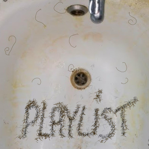 The custom artwork for this week's radio show, by the extraordinary Troggie. It's a sink full of shaved hair that spells out the word "Playlist". It's nasty, and I love it.