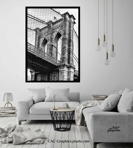 Brooklyn Bridge BW Framed in living room 
