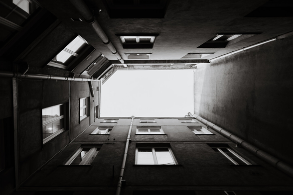 Inner courtyard viewed from bottom to top