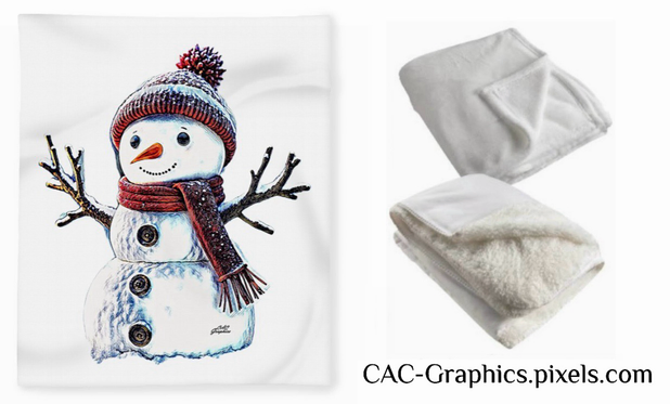 Cheerful Rustic Snowman plush fleece or cozy sherpa blanket