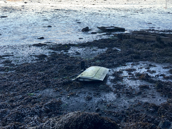 A car door abandoned near the sea.