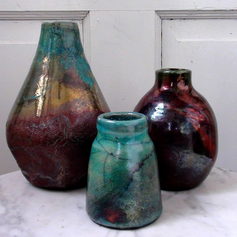 Three raku vases.
