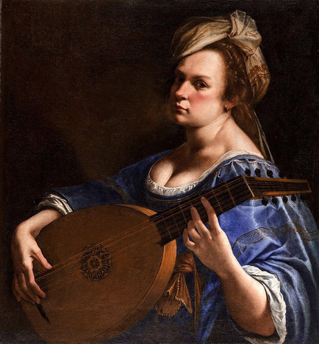 Artemisia Gentileschi - Self-Portrait as a Lute Player.

A Baroque self-portrait by Artemisia Gentileschi depicting herself as a lute player. The dramatic oil painting shows the artist in elegant blue dress with exposed décolletage, turban-style headwrap, holding a wooden lute against dark background.

https://en.wikipedia.org/wiki/Artemisia_Gentileschi#/media/File:Artemisia_Gentileschi_-_Self-Portrait_as_a_Lute_Player.JPG