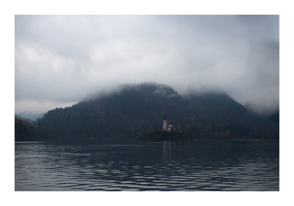 Lake Bled covered in mist