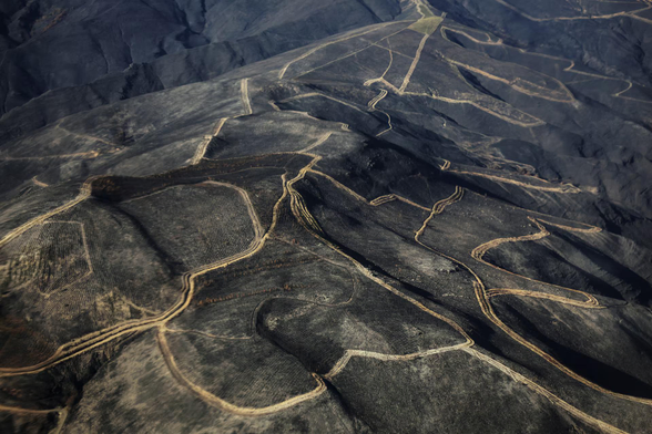 Thousands of charred hectares are seen in the mountains of the municipalities of A Rua and Villamartin de Valdeorras, Galicia.