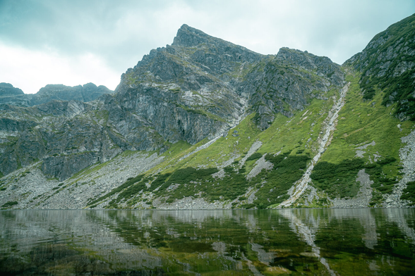 High, towering mountains above the lake