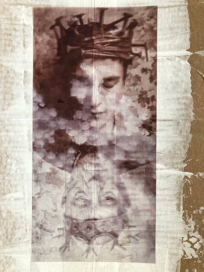 Digital collage. Opposition of a young and an old human being.