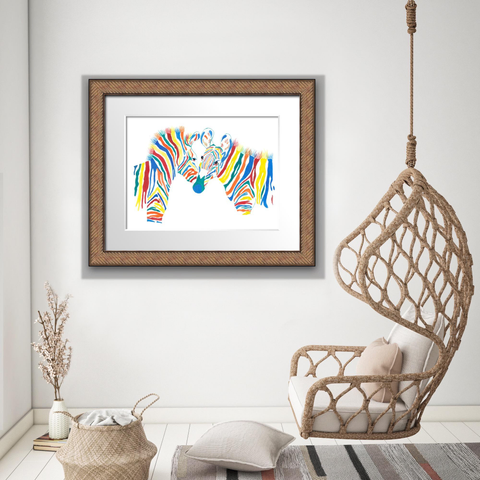 Framed art shown in a display room.