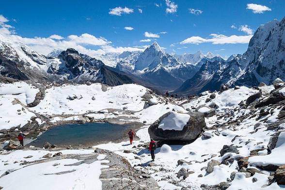 Mountains in snow. Mountain lake. Chola Valley, Nepal, Himalayas. - from Wikipedia