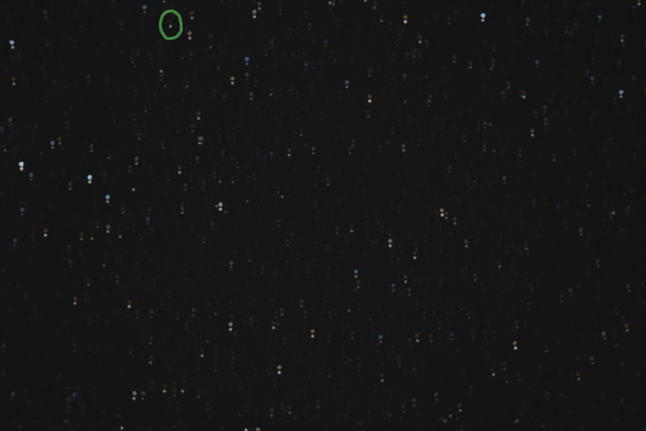 A combination of the color and IR images, with an offset. The stars look double. Blue stars have faint IR images. Red stars have bright IR images.