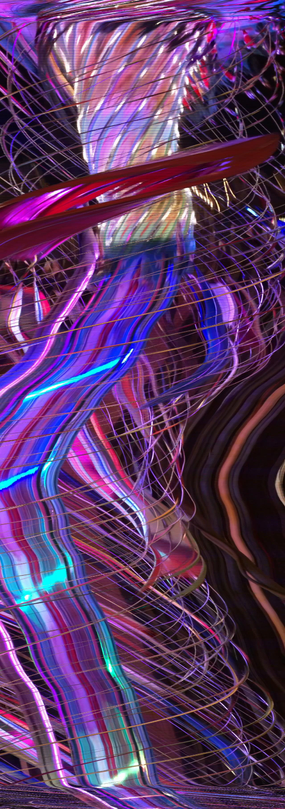 The blue LED illumination of a carousel is transformed into a helix due to the recording technique.