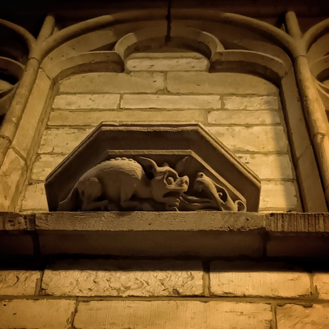 a small dragon as a statue on a wall