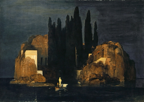 Gemälde: Arnold Böcklin: Die Toteninsel (Erste Fassung, 1880) – Kunstmuseum Basel – gemeinfrei