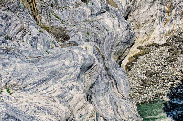 River bank rock formations.