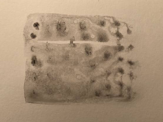 Black and white painting. Traces and dots.