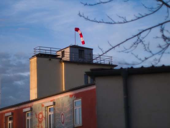 A building with a wind sack
