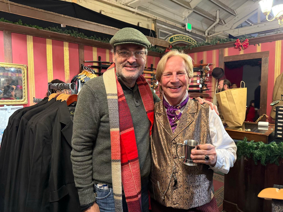 Two old guys in the haberdashery, 40 years removed from high school graduation.