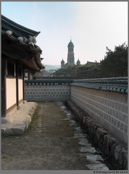 Jeondong church from Gyeongijeon shrine, Jeonju, Jeonbuk-do, Korea.