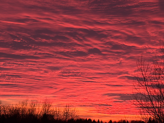 Fiery Sunset sky with wavy clouds 