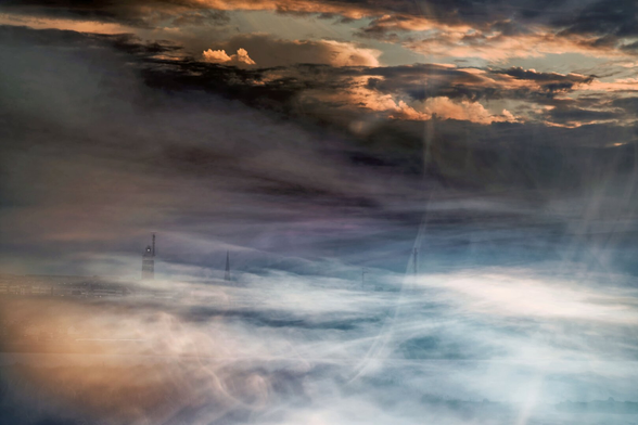 Island with lighthouse in the intoxication of the sky