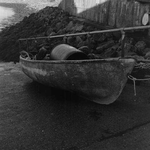 Yashica MAT124G | Kodak Tri-X 400 | Shot at 320 + Med Yellow Filter | Developed in XTOL

An old boat filled with items on a ramp leading to the loch