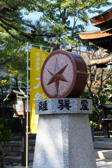本殿前に立つ方位盤。平安京大内裏の天門を護る神社として造営された由縁に基づく。/ 2026.01.18 大将軍八神社から