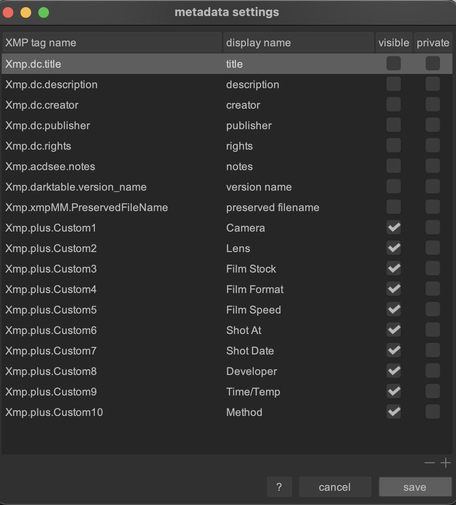 Light table metadata editor prefs