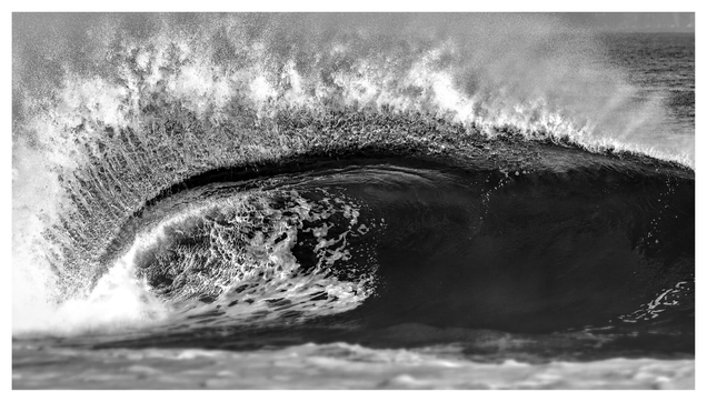 A monochrome shot of a breaking wave.
