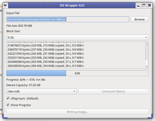 a screenshot of DDWrap  GUI tool.  it a lightweight, safety-focused Qt GUI wrapper for dd, written in Python
