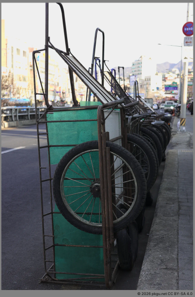 The handcars of junkmen, Seoul, Korea.