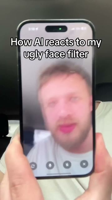 A video short showing a phone running the ChatGPT app, with its camera aimed at the face of a bearded white man, who is talking to the chatbot.