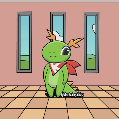 An animation of the mascot of KDE named 'Konqi' jumping.