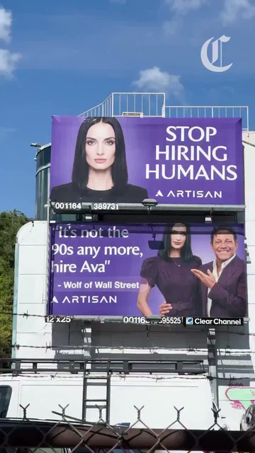 A reporter uses an e-bike to show and comment on various billboards around San Francisco.