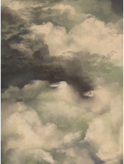 A painting of a stormy sky, only this time it's from inside the stormclouds. 