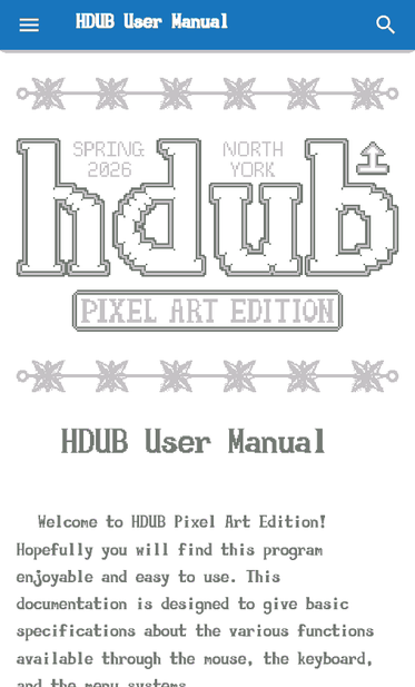 This shows a snapshot of the manual that I'm working on for HDUB Pixel Art Edition.